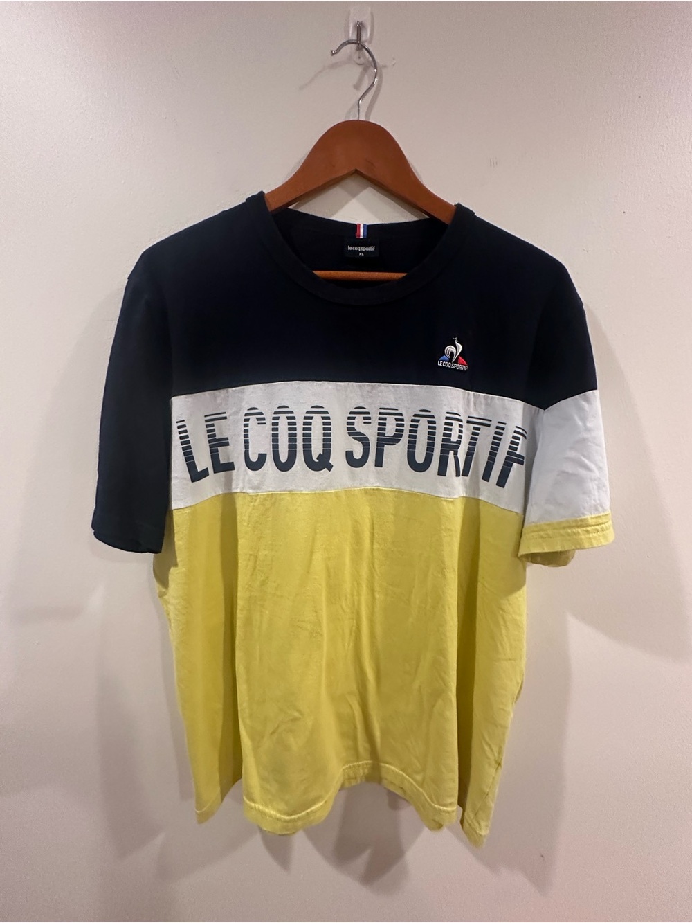 Le Coq Sportif Black, White & Yellow Colorblock Men’s Tee